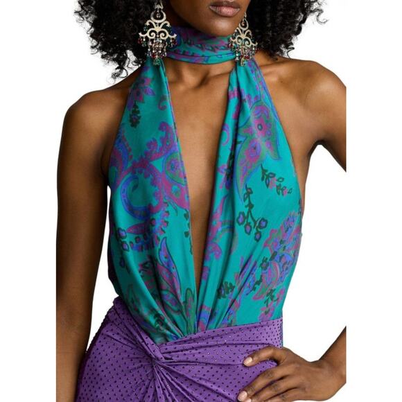 NEW Ralph Lauren Purple Label Jarvis Filigree Silk Bodysuit Scarf Womens Italy - Picture 4 of 16